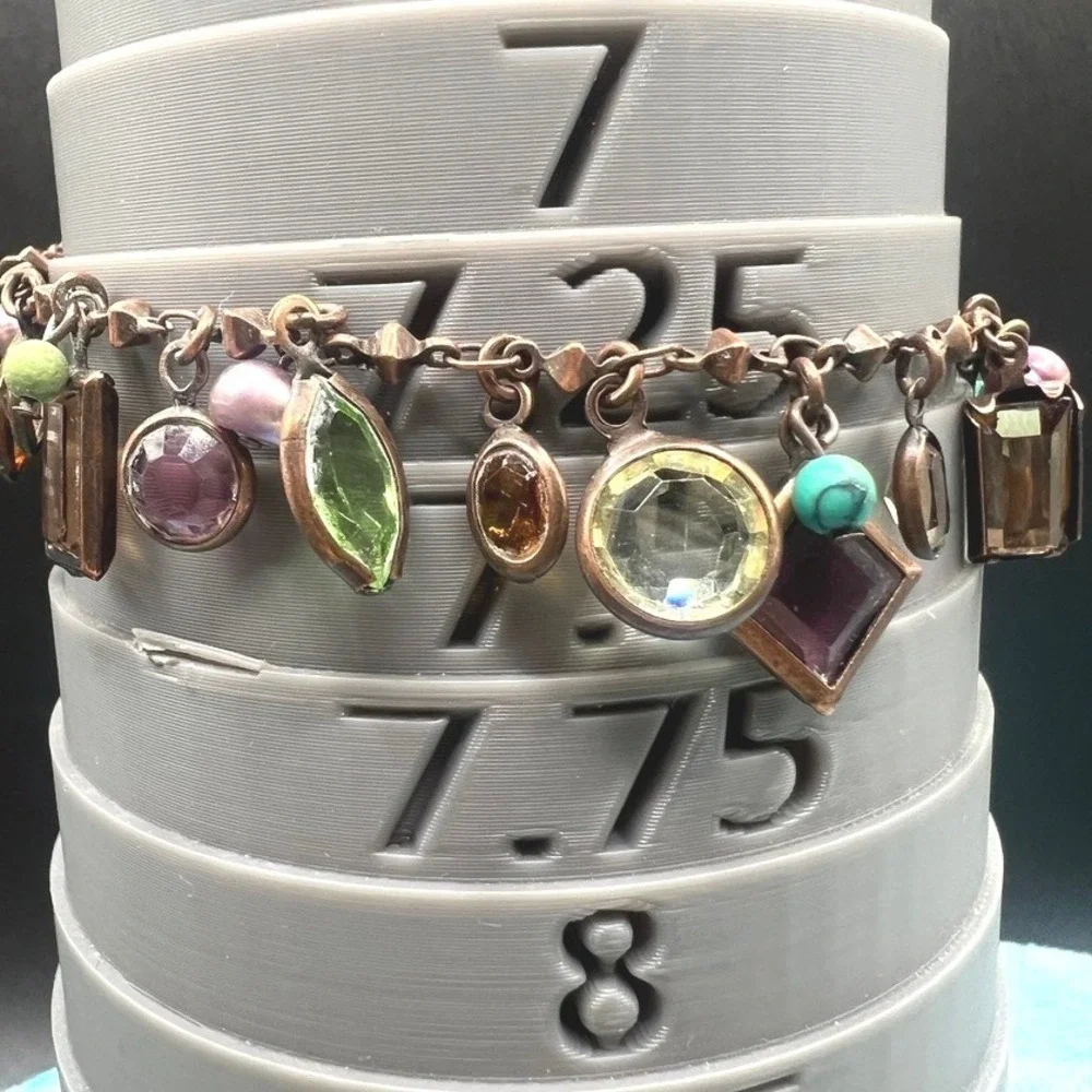 Liz Palacios SF Charm Bracelet Brass Bezel Set Crystals Multi Colored 7.5 READ